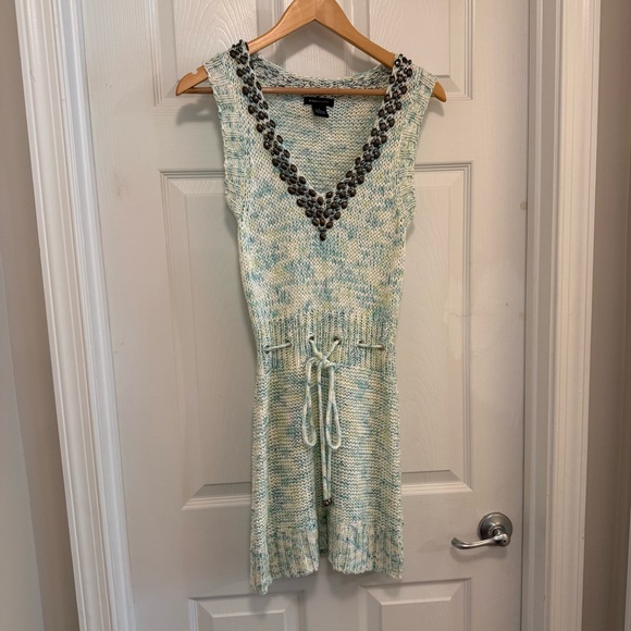 Like New BCBGMaxAzria Embellished V-neck Knit/Crochet Dress - Picture 1 of 3